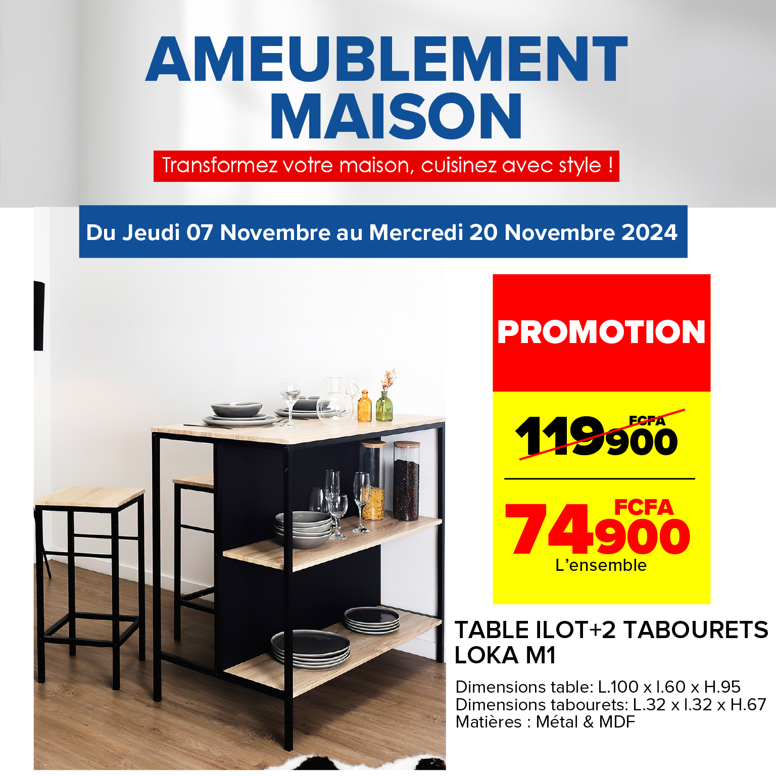 Table îlot Avec 2 Tabourets Loka - 100x60x95 Cm - Métal (fer) - Pour Cuisine Ou Salon Design - 5